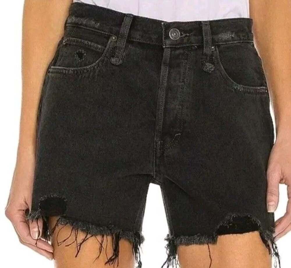 We The Free Free People Black Distressed Denim Cut-Off Shorts Size 25